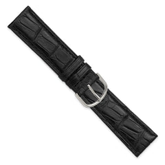 18mm Black Matte Genuine Louisiana Alligator Leather with Silver-tone Buckle 7.5 inch Watch Band