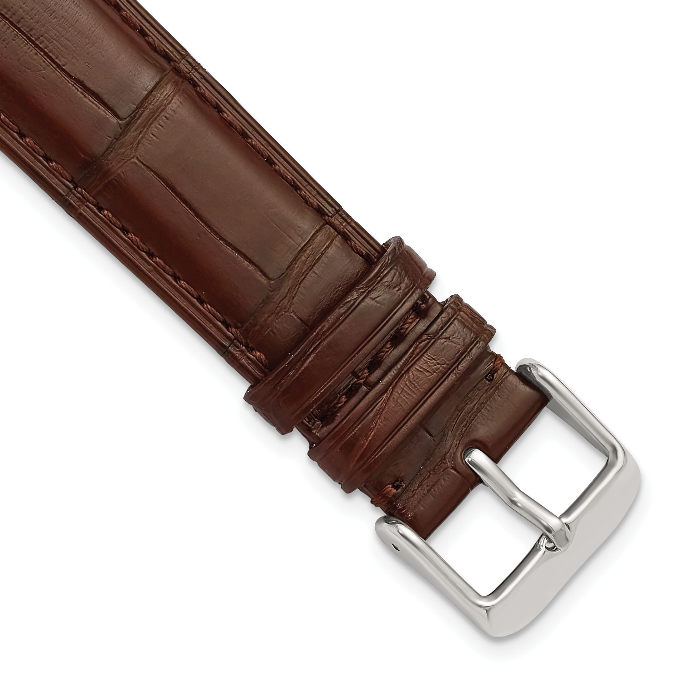 18mm Havana Matte Genuine Louisiana Alligator Leather with Silver-tone Buckle 7.5 inch Watch Band