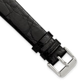 16mm Black Flat Genuine Crocodile Leather with Silver-tone 7.5 inch Watch Band