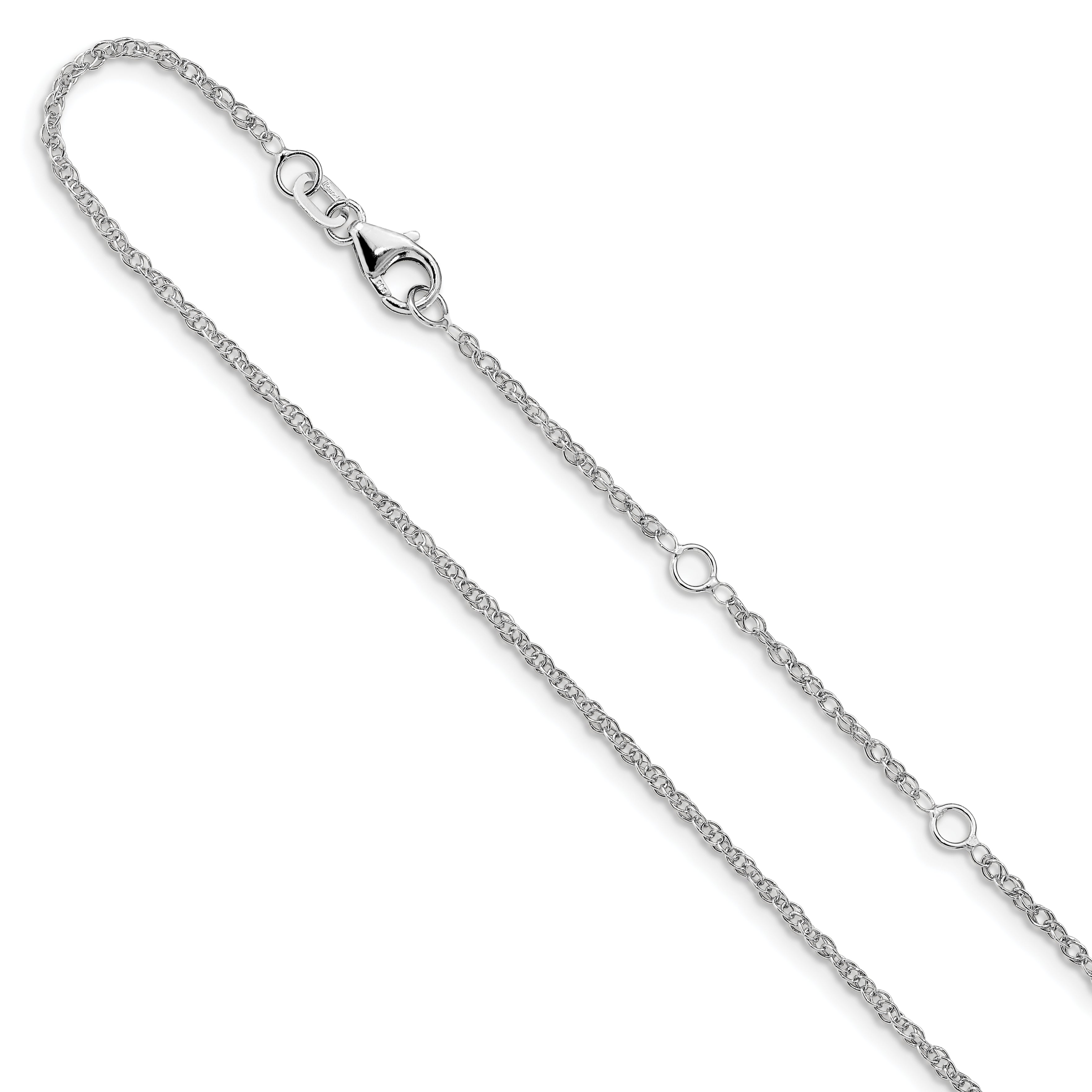 10k White Gold 1.5mm Loose Rope 1in+1in Adjustable Chain