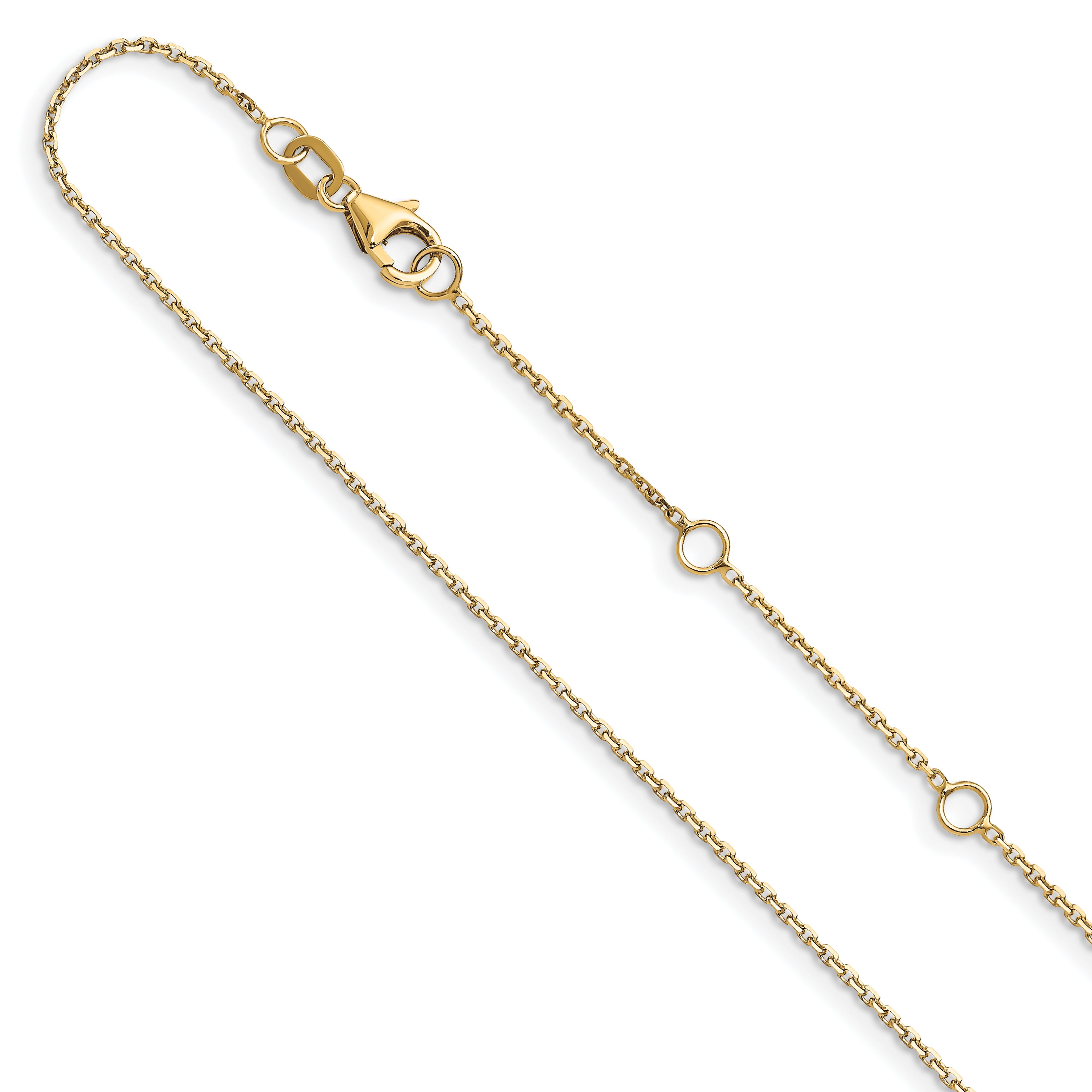 10k Yellow Gold 1.05mm D/C Cable 2in+2in Adjustable Chain