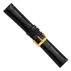 18mm Black Genuine Alligator Chrono Leather with Gold-tone Buckle 7.5 inch Watch Band