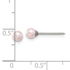 Inverness Stainless Steel 4mm Pink Glass Pearl Post Earrings