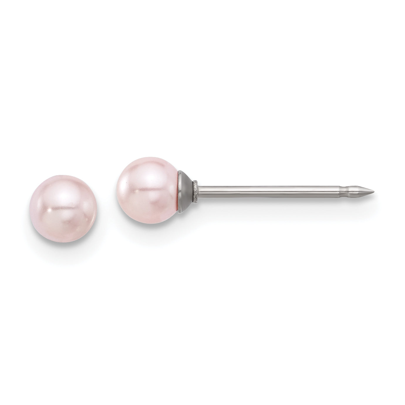 Inverness Stainless Steel 4mm Pink Glass Pearl Post Earrings