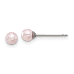 Inverness Stainless Steel 4mm Pink Glass Pearl Post Earrings
