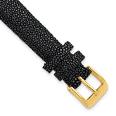 16mm Black Genuine Stingray with Gold-tone Buckle 7.5 inch Watch Band