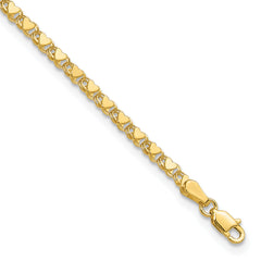 14k Polished Double-Sided Hearts Double Link 9 inch Anklet