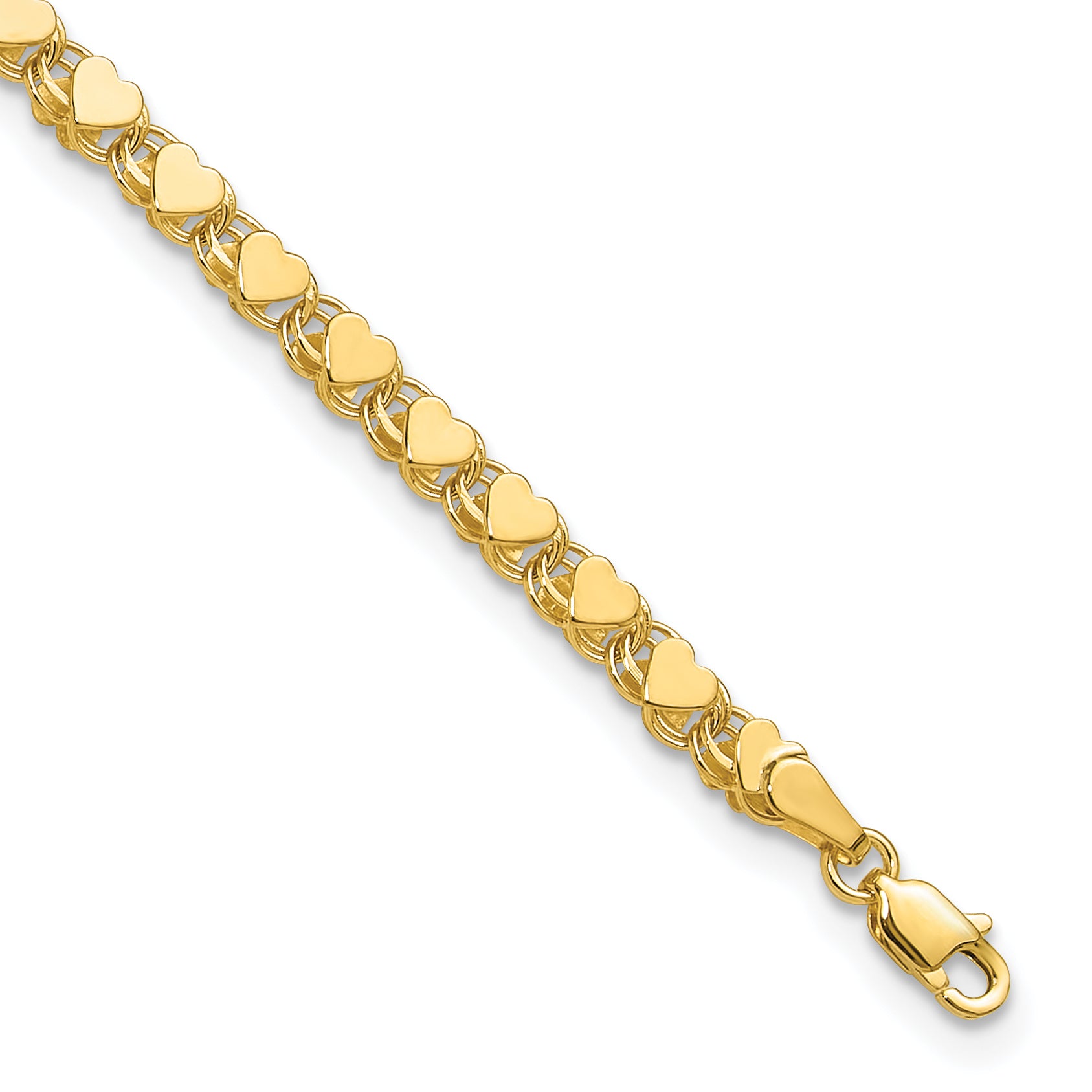 14k Polished Double-Sided Hearts Double Link 9 inch Anklet