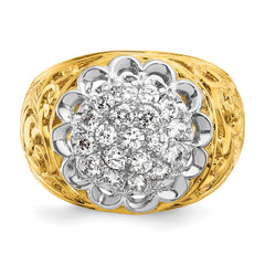 10k Two-tone Men's Polished Filigree 1 Carat AA Quality Diamond Round Cluster Ring Mounting (No Stones Included)