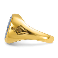 14k Men's Polished and Grooved with Lab Created Sapphire Blue Lodge Master Masonic Ring