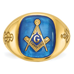 14k Men's Polished and Grooved with Lab Created Sapphire Blue Lodge Master Masonic Ring