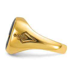 14k Men's Polished and Grooved with Onyx Blue Lodge Master Masonic Ring