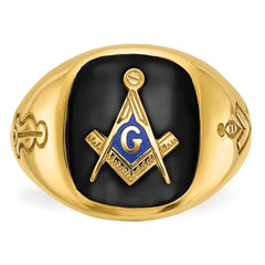 14k Men's Polished and Grooved with Onyx Blue Lodge Master Masonic Ring
