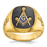 14k Men's Polished and Grooved with Onyx Blue Lodge Master Masonic Ring