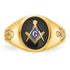 10k Men's Polished and Grooved with Oval Onyx Blue Lodge Master Masonic Ring