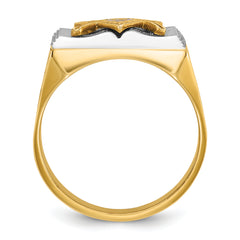 10k Two-tone Men's Polished and Textured with Blue Enamel Blue Lodge Master Masonic Ring