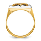 14k Two-tone Men's Polished and Textured with Blue Enamel Blue Lodge Master Masonic Ring