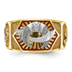 10k Two-tone Men's Polished and Textured with Multi-color Enamel Masonic Shriner's Ring