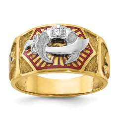 14k Two-tone Men's Polished and Textured with Multi-color Enamel Masonic Shriner's Ring