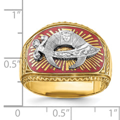10k Two-tone Men's Polished and Textured with Multi-color Enamel Masonic Shriner's Ring