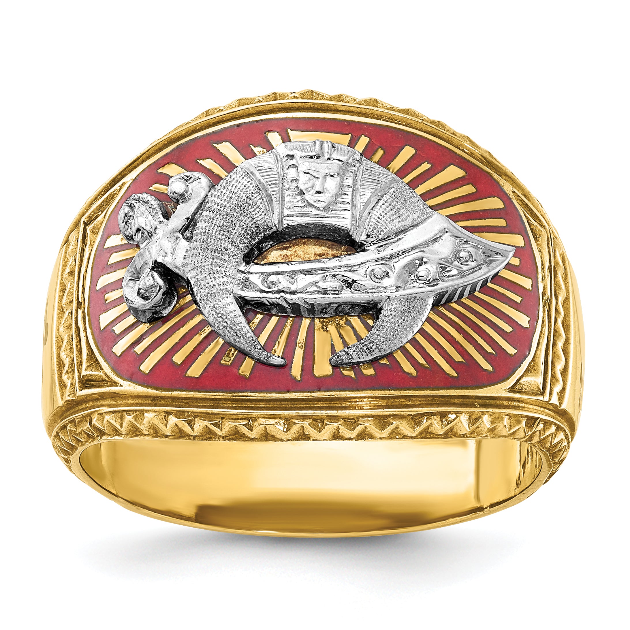 10k Two-tone Men's Polished and Textured with Multi-color Enamel Masonic Shriner's Ring