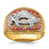 10k Two-tone Men's Polished and Textured with Multi-color Enamel Masonic Shriner's Ring