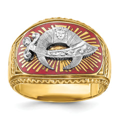 10k Two-tone Men's Polished and Textured with Multi-color Enamel Masonic Shriner's Ring