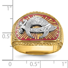 14k Two-tone Men's Polished and Textured with Multi-color Enamel Masonic Shriner's Ring