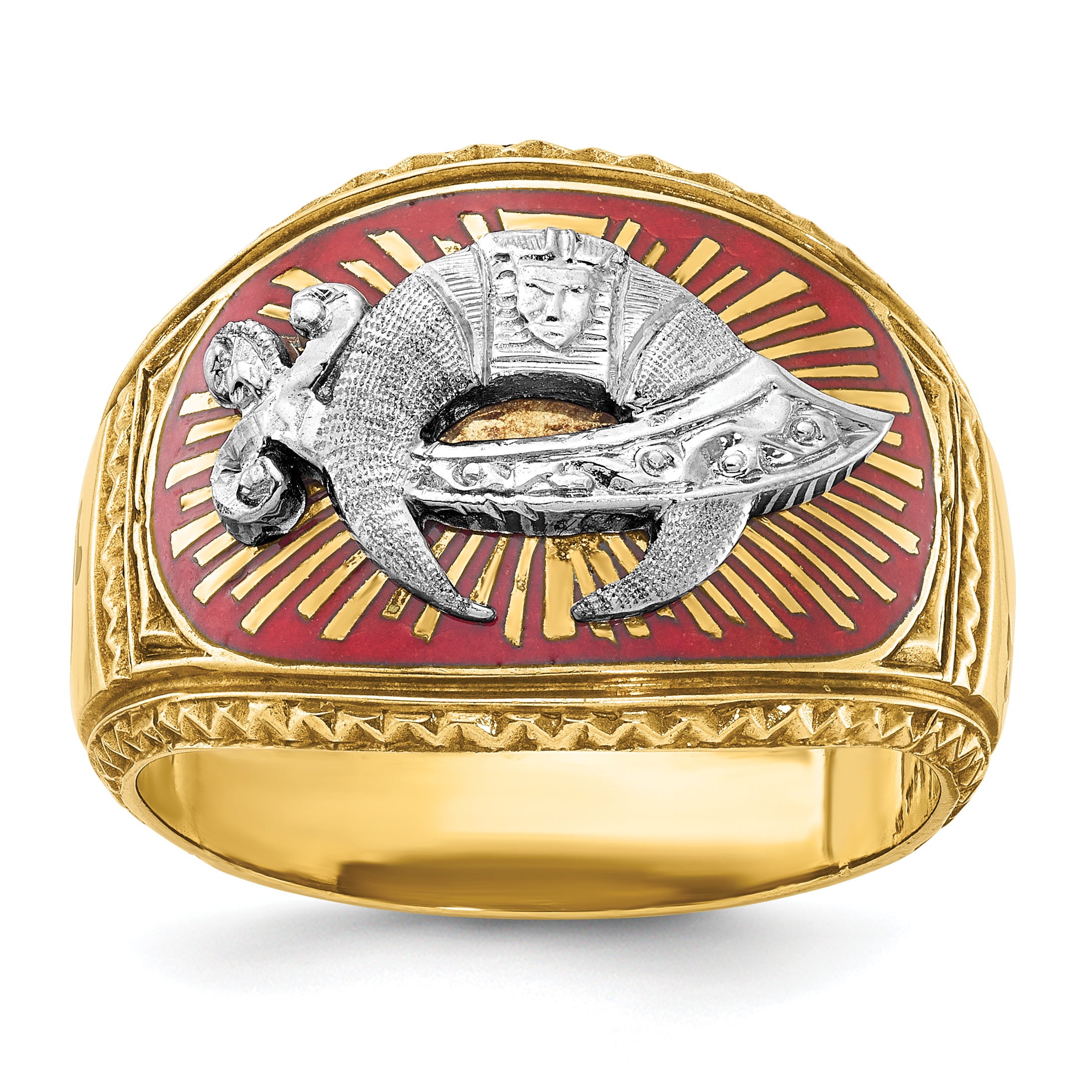 14k Two-tone Men's Polished and Textured with Multi-color Enamel Masonic Shriner's Ring