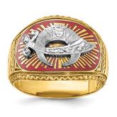 14k Two-tone Men's Polished and Textured with Multi-color Enamel Masonic Shriner's Ring