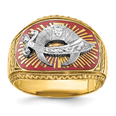 14k Two-tone Men's Polished and Textured with Multi-color Enamel Masonic Shriner's Ring