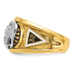 10k Two-tone Men's Polished and Textured with Black and White Enameled and Diamond 32nd Degree Scottish Rite Masonic Ring