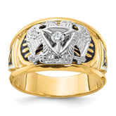 10k Two-tone Men's Polished and Textured with Black and White Enameled and Diamond 32nd Degree Scottish Rite Masonic Ring