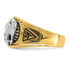 10k Two-tone Men's Polished and Textured with Black Enamel and Diamond 32nd Degree Scottish Rite Masonic Ring