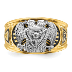10k Two-tone Men's Polished and Textured with Black Enamel and Diamond 32nd Degree Scottish Rite Masonic Ring