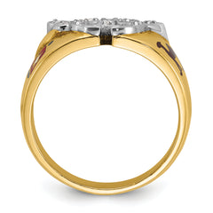 10k Two-tone Men's Polished with Multi-color Enamel and Diamond Masonic Shriner's Ring