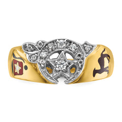 10k Two-tone Men's Polished with Multi-color Enamel and Diamond Masonic Shriner's Ring