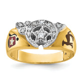 10k Two-tone Men's Polished with Multi-color Enamel and Diamond Masonic Shriner's Ring