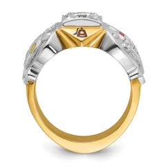 10k Two-tone Men's Polished and Textured with Multi-color Enamel and Diamond Knights Templar Masonic Shriner's Ring