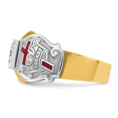 10k Two-tone Men's Polished and Textured with Multi-color Enamel and Diamond Knights Templar Masonic Shriner's Ring