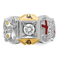10k Two-tone Men's Polished and Textured with Multi-color Enamel and Diamond Knights Templar Masonic Shriner's Ring