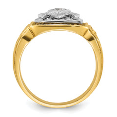 10k Two-tone Men's Polished and Textured with Blue and Black Enamel Diamond Blue Lodge Master Masonic Ring