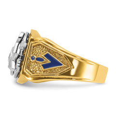 10k Two-tone Men's Polished and Textured with Blue and Black Enamel Diamond Blue Lodge Master Masonic Ring