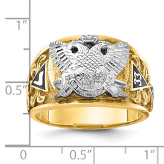 10k Two-tone Men's Polished and Textured with Multi-color Enamel Active 33rd Degree Masonic Ring