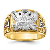 10k Two-tone Men's Polished and Textured with Multi-color Enamel Active 33rd Degree Masonic Ring