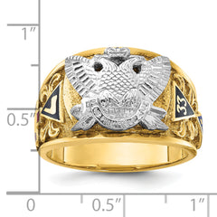 14k Two-tone Men's Polished and Textured with Multi-color Enamel Active 33rd Degree Masonic Ring