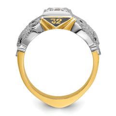10k Two-tone Men's Polished and Textured with Black Enamel and Diamond 32nd Degree Scottish Rite Masonic Ring