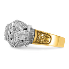 10k Two-tone Men's Polished and Textured with Black Enamel and Diamond 32nd Degree Scottish Rite Masonic Ring