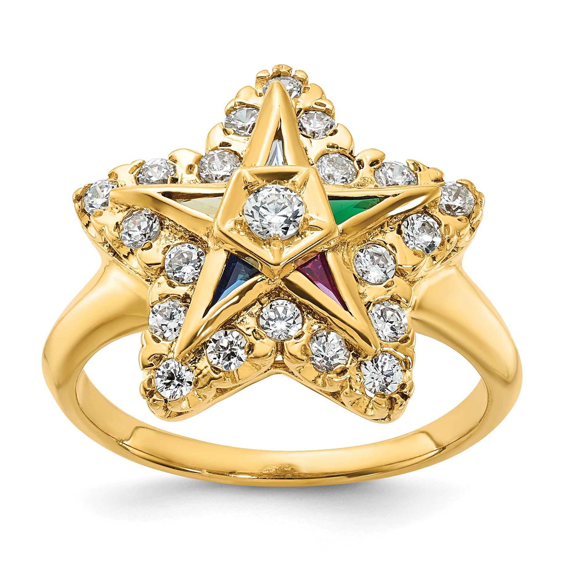 10k Women's Polished Multi-color CZ and A Quality Diamond Eastern Star Masonic Ring