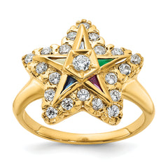 10k Women's Polished Multi-color CZ and A Quality Diamond Eastern Star Masonic Ring